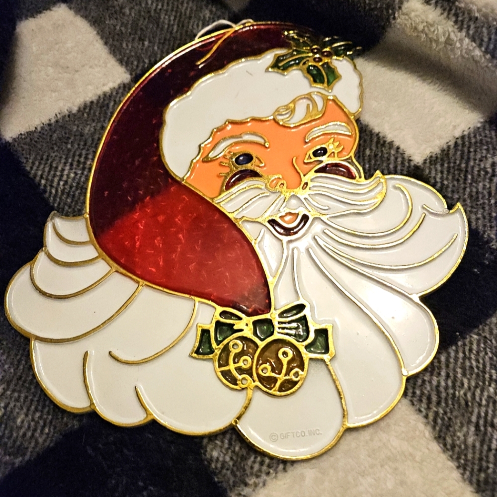 Vintage Giftco Plastic Suncatcher Christmas Santa Claus “Stained Glass”